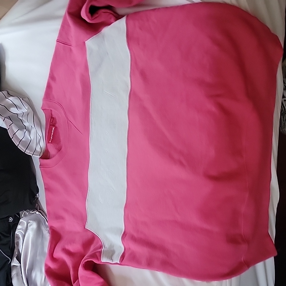 Supreme pink zig zag hot stitch panel crewneck size large